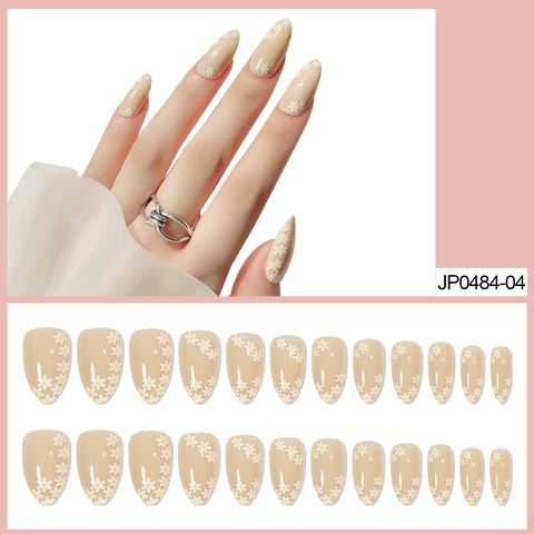 Unghie Finte A Pressione Con Motivi A Margherita E Fiamme Nere Forme A Mandorla E Bara Per Un Elegante Decorazione Delle Mani E Manicure