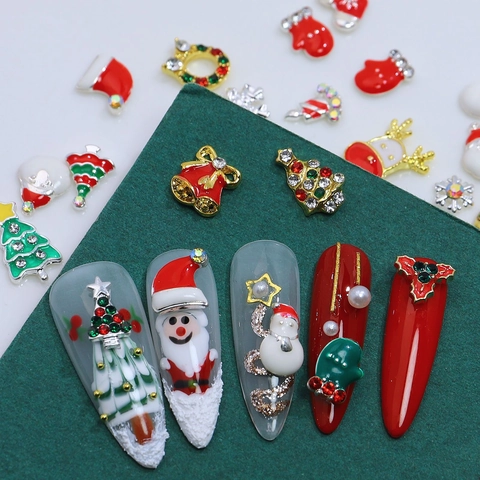 Weihnachten Nail Art Charms Dekorationen Legierung Emaille Strass Künstliche Perle Weihnachtsmann Schneemann Schneeflocken Für DIY