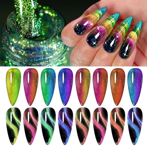 Smalto Gel Magnetico Peacock Cat Eye Camaleonte Laser Aurora Sparkle Soak Off UV LED Per Salone E Manicure