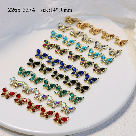 Dijes De Uñas De Mariposa 3D Aleación Cristal Pedrería Lujo Brillante Hueco Manicura DIY Decoración Joyería Accesorios