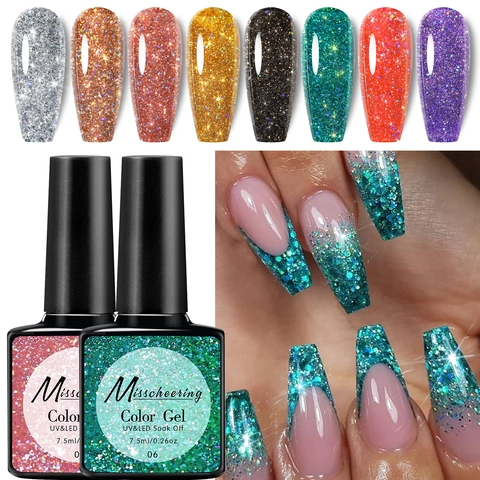 Esmalte De Uñas En Gel Láser Holográfico Purpurina Lentejuelas Efecto Diamante UV LED Remojo Arte De Manicura Profesional
