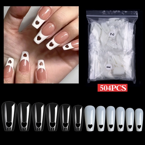 Long Trapezoid Press On Nails Heart Cutout Ballerina False Nail Tips For DIY Manicure Decoration