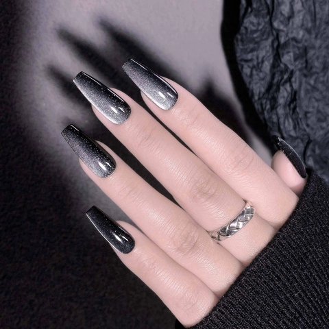 Black Cat Eye Nail Gel Polish Magnetic Silver Sparkle Crystal Dark Shiny UV LED Soak Off Professional Manicure