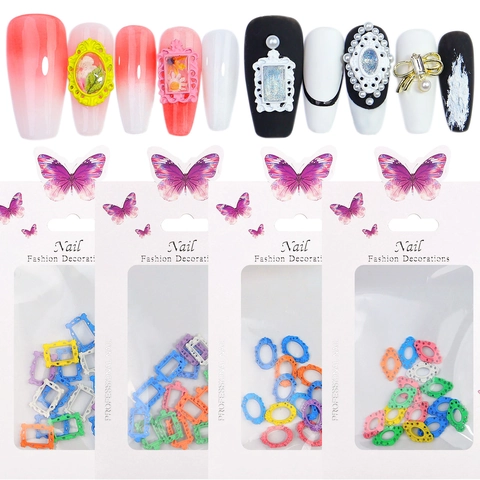 Retro Alloy Nail Art Decorations Mini Vintage Photo Frame Macaron Colorful Hollow Out Baroque Style For DIY Manicure