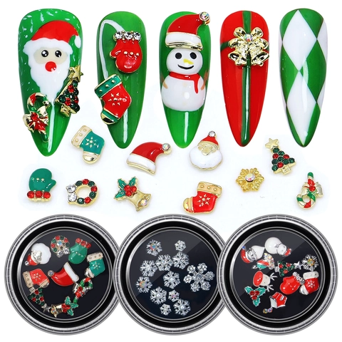 Weihnachten Nail Art Charms Dekorationen Legierung Emaille Strass Künstliche Perle Weihnachtsmann Schneemann Schneeflocken Für DIY