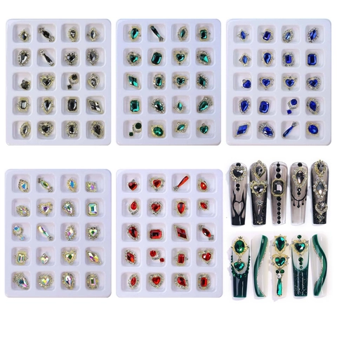Nail Art Charms Alloy Rhinestone Heart Teardrop Shapes Shiny Jewelry Decorations DIY Manicure Accessories Mixed Colors