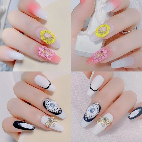 Retro Alloy Nail Art Decorations Mini Vintage Photo Frame Macaron Colorful Hollow Out Baroque Style For DIY Manicure
