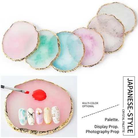 Resin Agate Nail Art Palette Gold Edge Mixing Board Display Plate Heart Leaf Star Shape Manicure Accessory