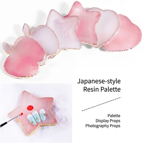 Resin Agate Nail Art Palette Gold Edge Mixing Board Display Plate Heart Leaf Star Shape Manicure Accessory
