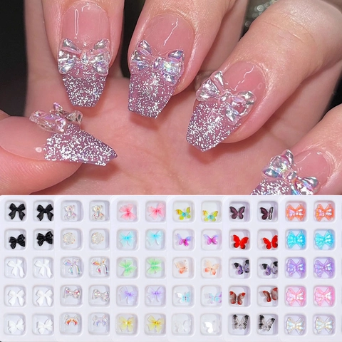 3D Butterfly Bow Nail Art Decorations Iridescent Aurora Resin Charms For Manicure DIY Craft Japanese Style