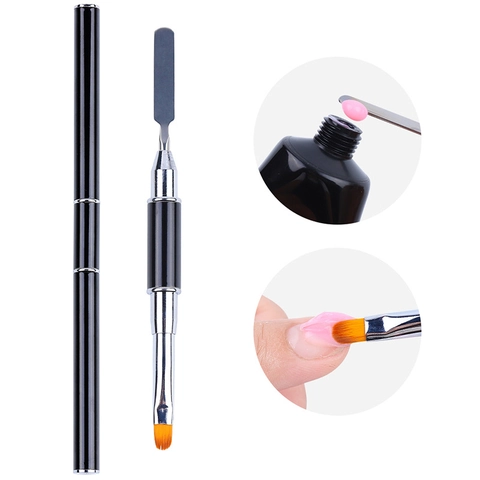 Penna Per Nail Art Doppia Punta Con Spatola In Acciaio Inox E Pennello In Nylon Per Estensione Gel UV