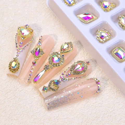 Nail Art Charms Alloy Rhinestone Heart Teardrop Shapes Shiny Jewelry Decorations DIY Manicure Accessories Mixed Colors