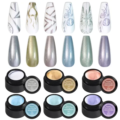 Gel Per Pittura Metallica Effetto Specchio Nail Art Disegno Cromo Linea Smalto Per Polimerizzazione UV LED Alta Saturazione