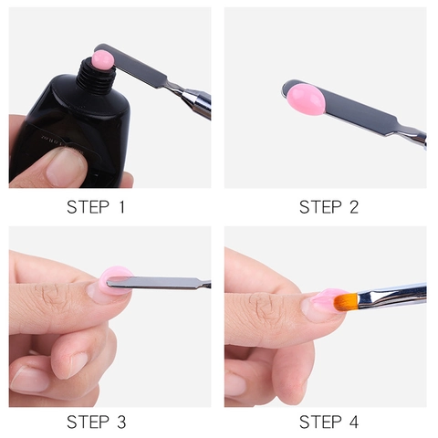Penna Per Nail Art Doppia Punta Con Spatola In Acciaio Inox E Pennello In Nylon Per Estensione Gel UV