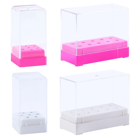Nagelbohrer Aufbewahrungsbox Transparent Staubdicht Kunststoff Display Halter Organizer Für Maniküre Werkzeug Zubehör