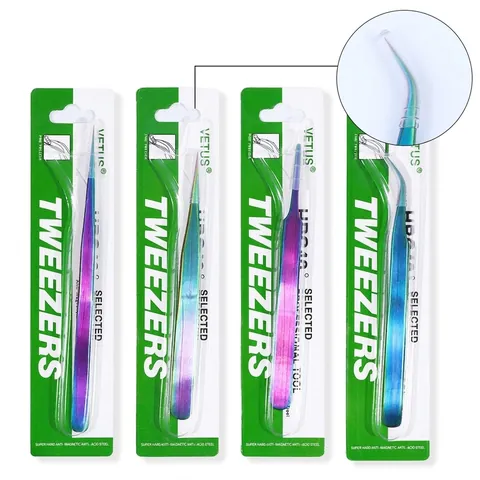 Iridescent Stainless Steel Precision Tweezers For Nail Art Eyelash Extensions Anti Static Professional Rainbow Tool