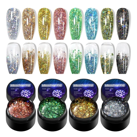 Gel Per Unghie Diamante Lucido Paillettes Platino Scintillante Riflettente UV LED Soak Off Manicure Per Arte Fai Da Te