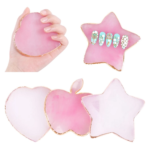 Resin Agate Nail Art Palette Gold Edge Heart Star Apple Shape Manicure Mixing Plate Nail Polish Display Board Tools