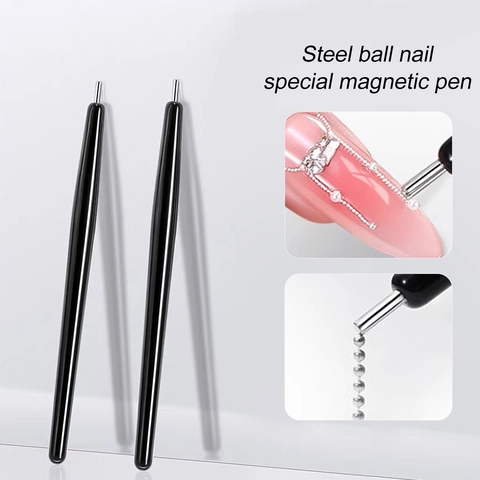 Professional Nail Art Magnetic Pen For Steel Ball Picking Manicure Tool High Precision Magnet Picker Black Plastic Metal