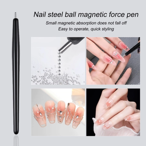 Professional Nail Art Magnetic Pen For Steel Ball Picking Manicure Tool High Precision Magnet Picker Black Plastic Metal