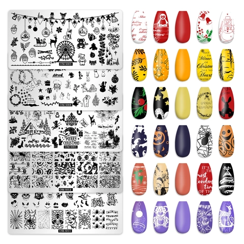 Nagel Stamping Platen Roestvrij Staal Kerst Halloween Vakantie Thema DIY Manicure Kunst Decoratie Sjablonen Patroon Afbeelding