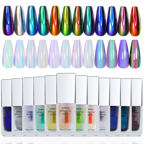 Polvere Specchio Liquida Unghies Aurora Cromo Effetto Metallico Polarizzante Magia Fata Pigmento Manicure Decorazione
