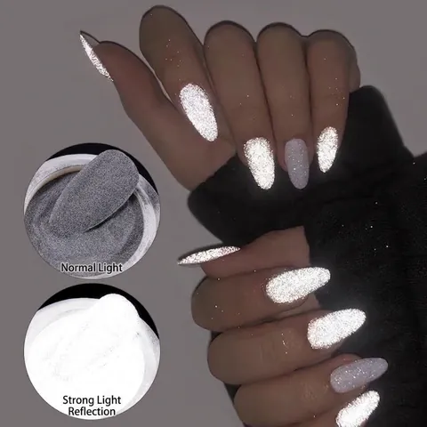 Reflective Nail Glitter Powder Disco Sparkling Manicure Fine Dust Sand Effect For DIY Nail Art Decoration Grey
