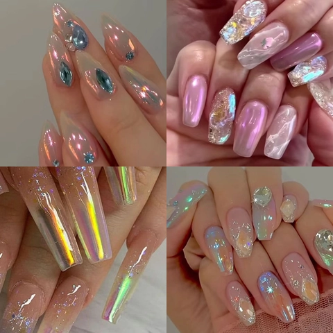 Polvere Specchio Liquida Unghies Aurora Cromo Effetto Metallico Polarizzante Magia Fata Pigmento Manicure Decorazione