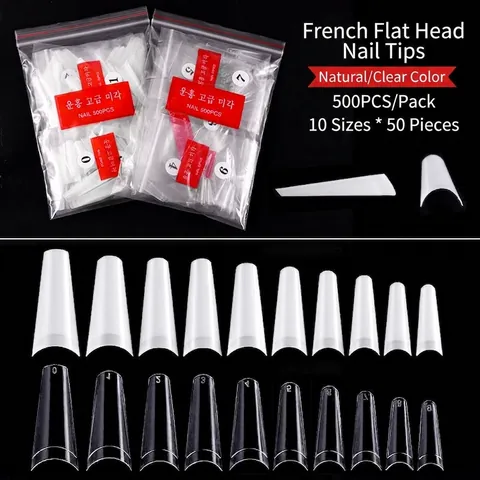 Unghie Finte Lunghe a Testa Piatta Francese Forma a Bara Naturali Trasparenti in Plastica ABS Suggerimenti per Unghie per Donna Fai da Te Manicure Decorazione