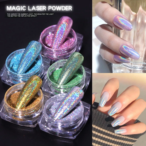 Polvere Per Unghie Olografica Laser Glitter Pigmento Fine Cromo Decorazione Manicure Effetto Specchio Aurora