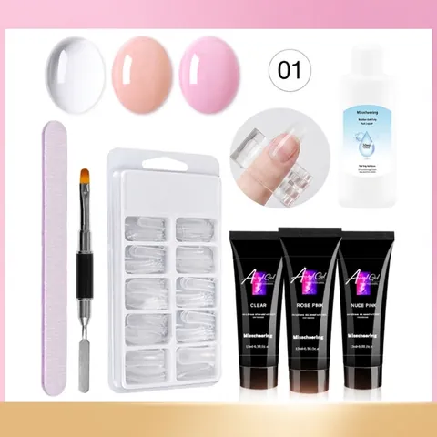 Kit Gel Per Allungamento Unghie Poly Con Mini Lampada UV LED Soluzione Scivolante Pennello A Doppia Punta Tips Base Top Coat