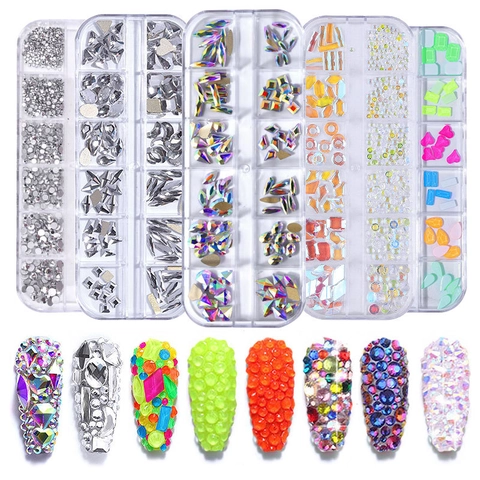 Set De Diamantes De Imitación Para Uñas Piedras De Vidrio Planas Multiforma Color AB Decoración Manicura DIY