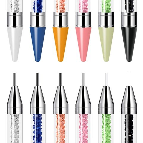 Dual Ended Nail Art Dotting Pen Rhinestone Picker Wax Tip Stainless Steel Point Tool Acrylic Handle Crystal Filled