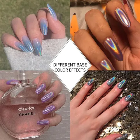 Polvo Holográfico Sólido Para Uñas Láser Efecto Espejo Pigmento Cromo Arcoíris Metálico Decoración Manicura DIY