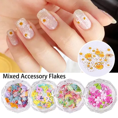 Bunte Gemischte Nagelkunst Dekorationen Holzschliff Blumen Schmetterling Herz Buchstaben Stern Dünne Aufkleber Für DIY Maniküre