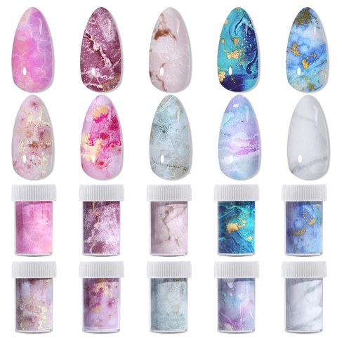 Nail Art Transfer Foil Marble Pattern Starry Sky Manicure DIY Decoration Paper Holographic Ink Wash Style