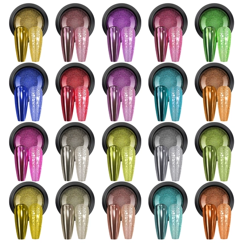 Polvere Specchio Unghie Pigmento Vetro Cromo Effetto Metallico Manicure DIY Decorazione Con Pennello Spugna Polvere
