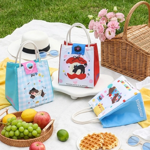 Cute Cartoon Animal Insulated Portable Lunch Bag Polyester Aluminum Foil Kawaii Bento Tote For Students Office Picnics