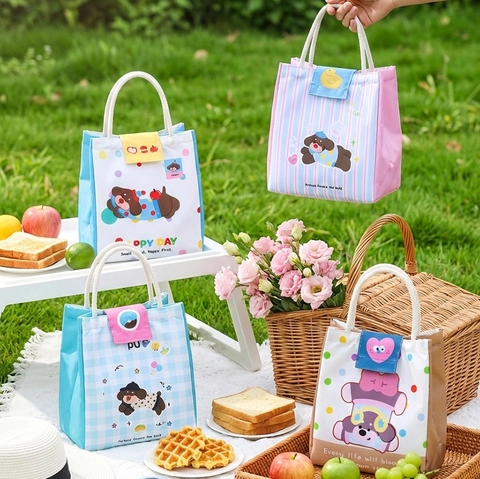 Cute Cartoon Animal Insulated Portable Lunch Bag Polyester Aluminum Foil Kawaii Bento Tote For Students Office Picnics