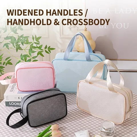 Large Toiletry Bag Waterproof EVA Mesh Portable Travel Makeup Organizer With Handle Zipper Closure Ins Style Simple