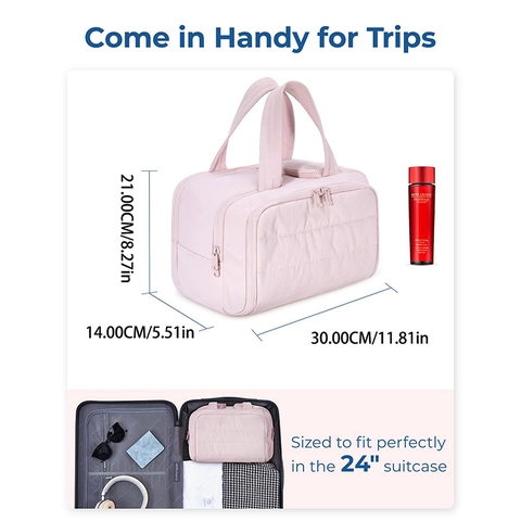 Neceser De Maquillaje De Gran Capacidad Poliéster Acolchado Organizador De Viaje Apertura Amplia Con Asa Superior Multi Compartimento