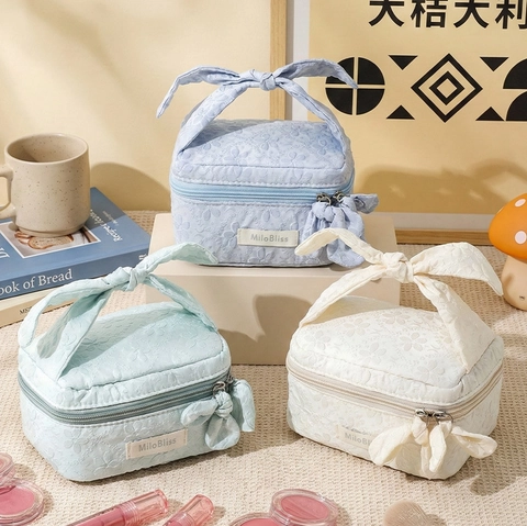 Neceser De Maquillaje Jacquard Floral Organizador Cosmético Con Asa De Lazo Estilo Coreano Bolsa De Aseo Viaje Para Mujeres