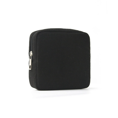 Corduroy Small Storage Bag Portable Square Makeup Pouch For Sanitary Napkins Solid Color Zipper Organizer Bag Women