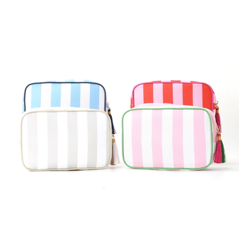 Striped Makeup Bag Polyester Tassel Zipper Portable Toiletry Organizer Travel Pouch Aesthetic Cosmetic Storage Bag