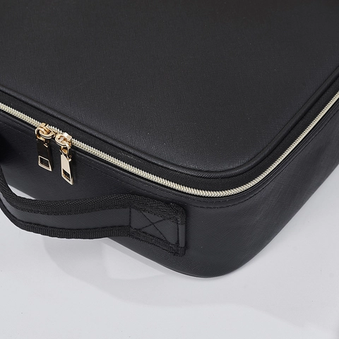 Makeup Train Case PU Leather LED Mirror Waterproof Portable Cosmetic Organizer Adjustable Dividers Travel For Women
