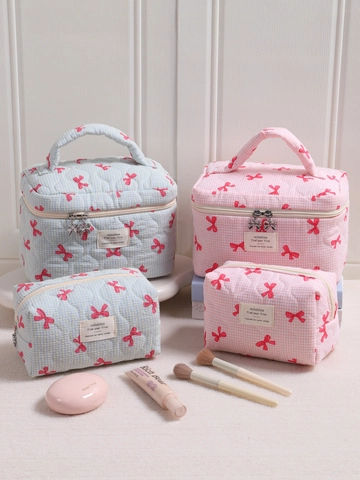 Borsa Per Cosmetici Trapuntata Grande Capacità Organizer Da Viaggio Motivo A Quadretti Borsa A Secchiello E Cuscino