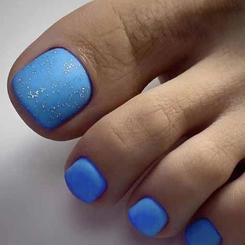 Sky Blue Glitzer Press On Zehennägel Mattes Finish Full Cover Künstliche Fußnagel Patches Für Frauen