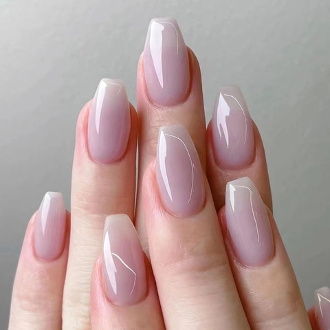 Aurora Barbie Pink Künstliche Nägel Kurz Ballerina Sargform Glänzend Schimmer Süßer Sommerstil Falsche Nägel Für Frauen