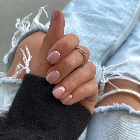 Uñas Postizas Cortas Cuadradas Redondas Nude Aurora Perla Artificial Brillante Uñas Artificiales Versátiles Para Mujeres