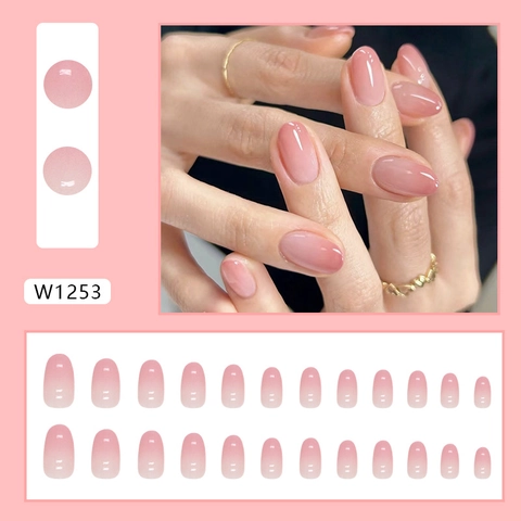 Glossy Pink Ombre Gradient Press On Nails Oval Shape Sweet Elegant False Nails For Women Elegant Manicure Art